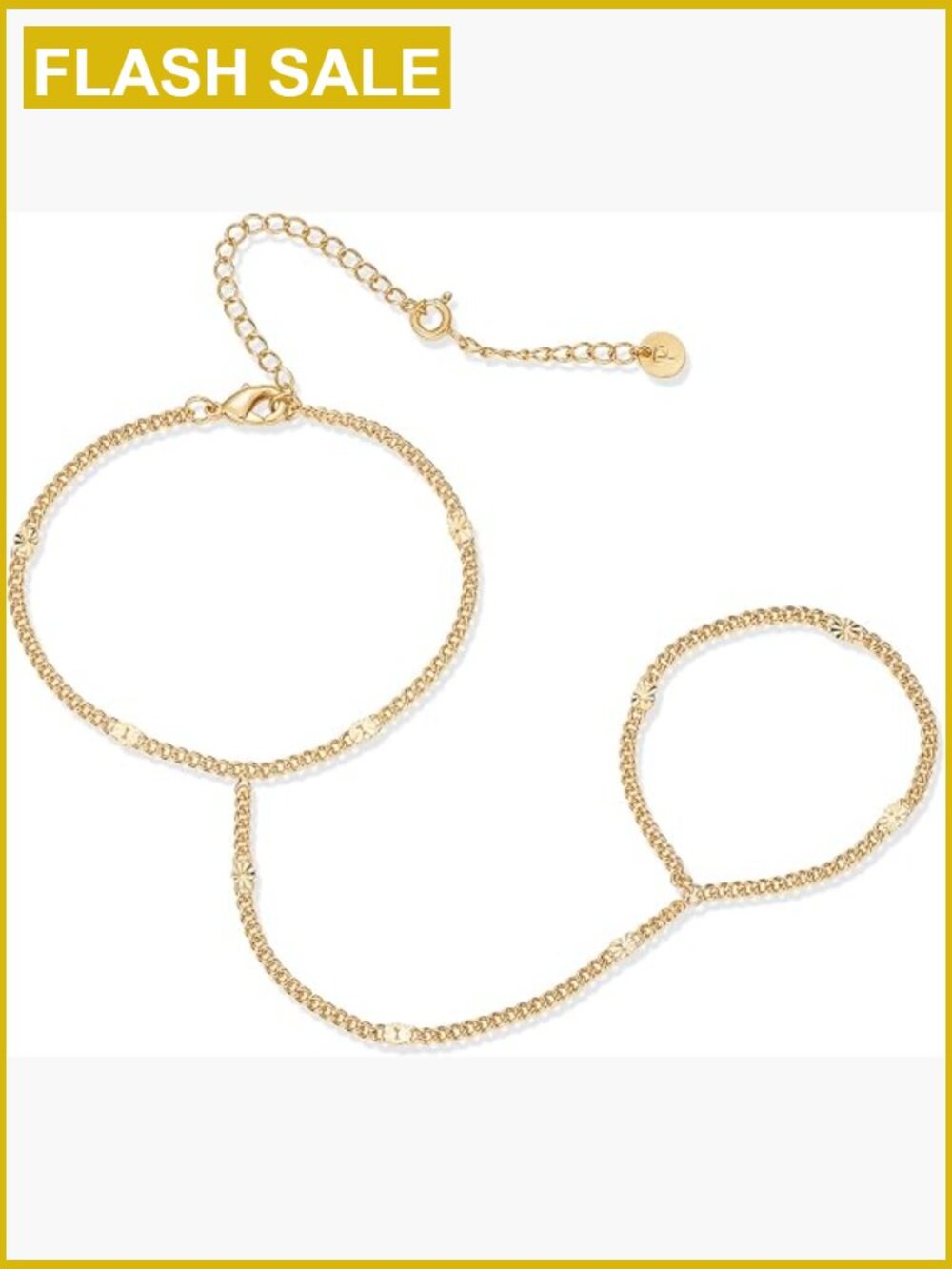 14K Gold Plated Adjustable Hand Chain Bracelet with Ring Stacking Jewelry